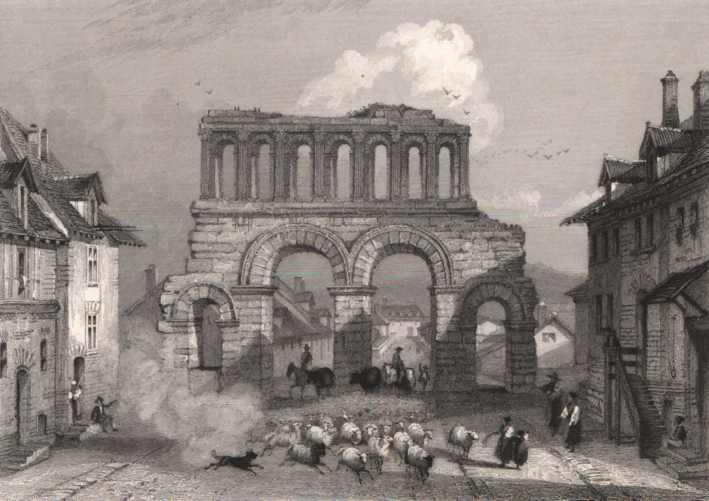 AUTUN. Porte d'Arroux. Saône-et-Loire 1844 old antique vintage print picture